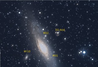 EG And asukohakaart teleskoobis. M31 nähtav suurus oleneb taeva pimedusest ja silmade hämaraga harjumisest.