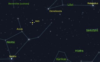 Pilt 12. Suure ja massivse elliptilise galaktika M49 asukoht Neitsi tähtkujus.