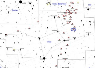 Virgo parv ja M61 selle taustal (sinise ringikesega)