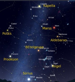 Taevakuusnurk, Betelgeuse ja Marss veebruariõhtuil