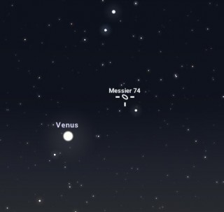 15. märtsi õhtul on Veenus 5 kraadi kaugusel objektist M74.