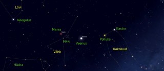 Veenus ja Marss juuni alguse õhtutaevas