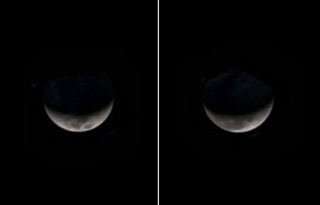 Ekvaatoril paistavad ühtemoodi nii õhtune noor Kuu (vasakul) kui ka hommikune vana Kuu (paremal). Tegelikult on neil piltidel valgustatud Kuu erinevad küljed.