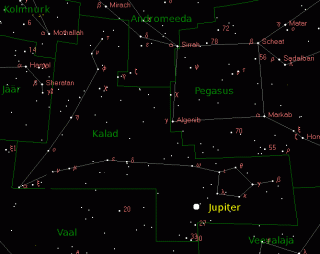 sügisene hilisõhtune taevas koos kevadpunkti lähistel oleva Jupiteriga