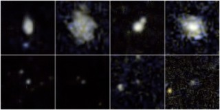 Ülemisel real on pilt galaktikatest, kus on toimunud tüüpilised supernoovad, alumisel real pildid kääbusgalaktikatest, milles toimusid suured supernoova plahvatused. Pilt: NASA/JPL-Caltech