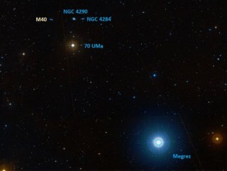 Optilise kaksiktähe M40 asukoht tähe Megrez suhtes. Näha on ka paar nõrka galaktikat.