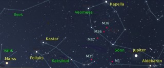 Kaks Jõulutähte (Kapella ning Jupiter), Marss ja veel üht-teist suuremas plaanis